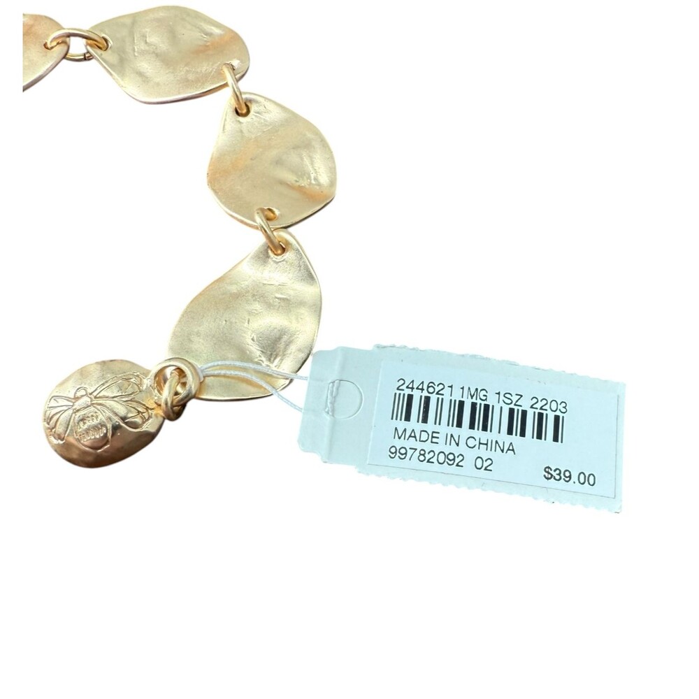 J. Jill Hammered Leaf Bracelet Gold Tone Bee Magnetic Boho Artisan Link Etched - Picture 16 of 16